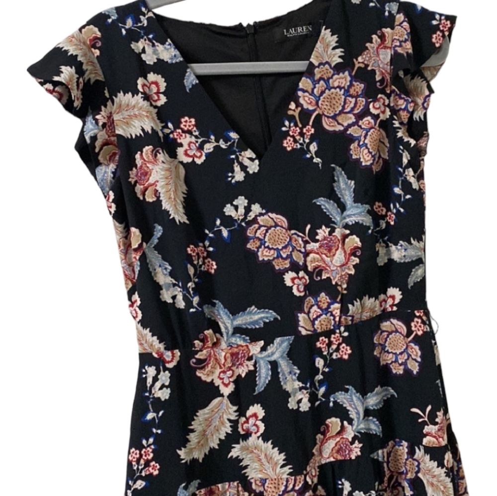 SALE Lauren Ralph Lauren Crepe Floral Midi Dress Flowy Boho Cap Sleeves Size 4 - Picture 4 of 13